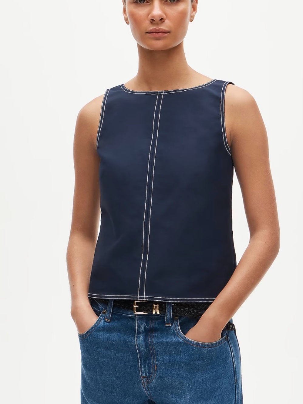 Jcrew Contrast-stitch shell top in double cotton poplin